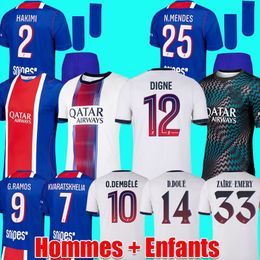 DIGNE Maillot de foot psge jersey 26 27 KVARATSKHELIA O.DEMBELE psges soccer jerseys D.DOUE HAKIMI men kids set football shirt kit psges psgs