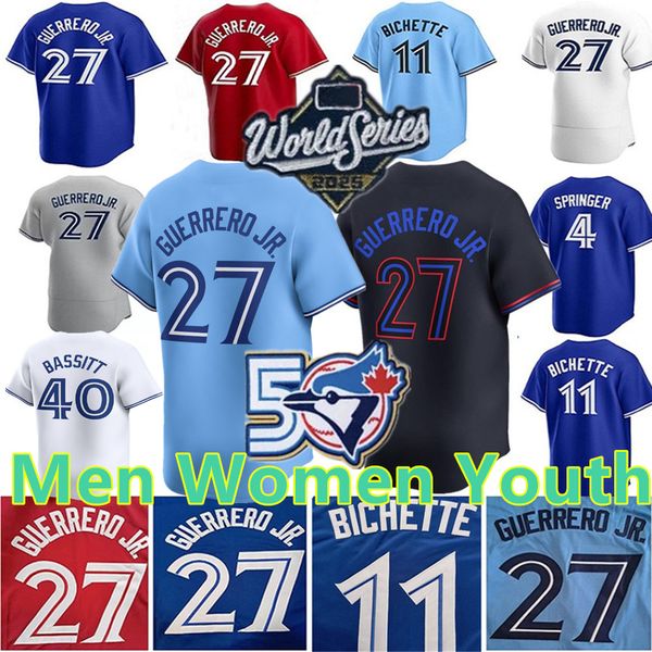 Custom 27 Vladimir Guerrero Jr. Jersey Ernie Clement Alejandro Kirk George Springer Trey Yesavage Baseball Daulton Blue Varsho Jays Men Women Youth Jerseys