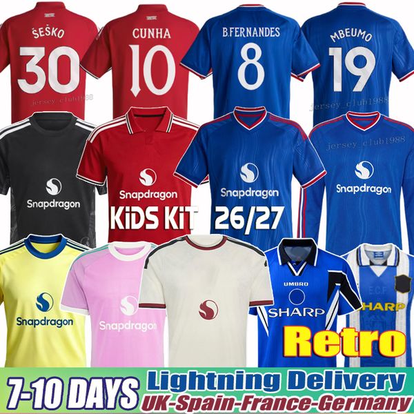 B.FERNANDES Andrey Santos YORO CUNHA manchester united 26 27 MARTINEZ Soccer Jerseys Tielemans AMAD man utd kit kid long sleeves Retro manchester united jersey