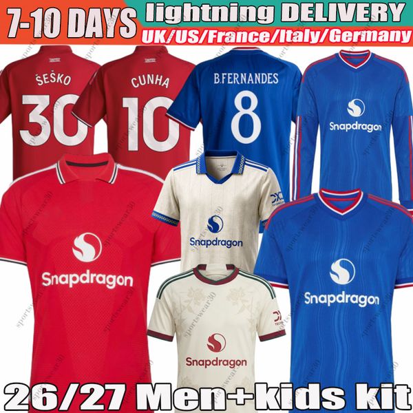 B.FERNANDES Sesko Casemiro CUNHA AMAD manchester united Jersey MBEUMO YORO man utd kids kit long sleeves Football Jersey manchester united 26 27