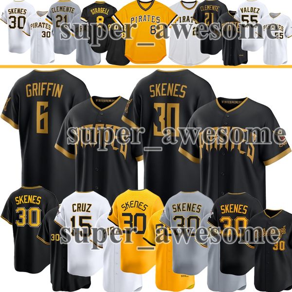 Pittsburghs Pirates Baseball Jersey Paul Skenes Konnor Griffin Esmerlyn Valdez Ryan O'Hearn Bryan Reynolds Brandon Lowe Jared Jones Barry Bonds Clemente Stargell